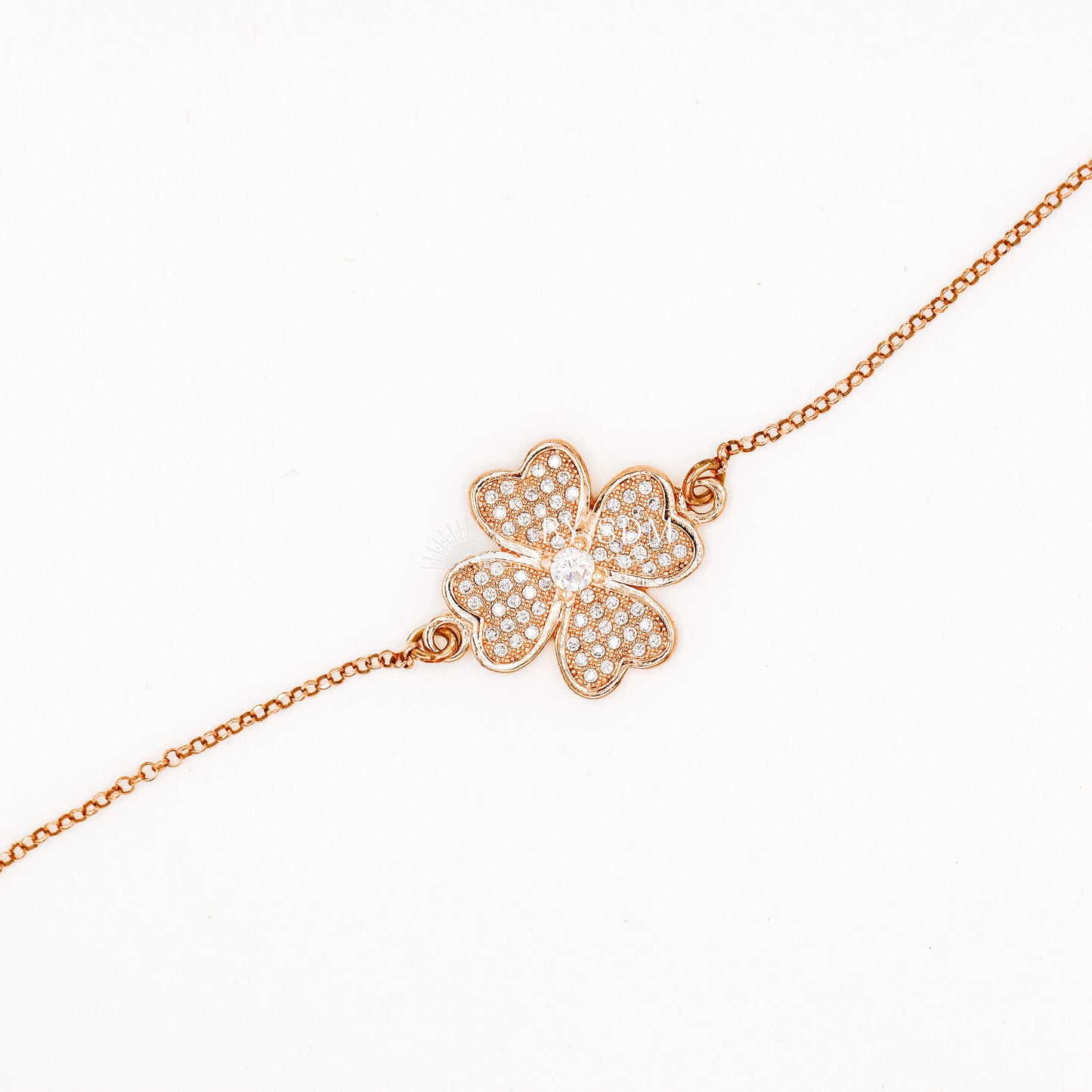 Four Leaf Clover Charm Bracelet • Dainty Zircon Handmade Bracelet for Women • available in Rose Gold and Sterling Silver • BYSDMJEWELS