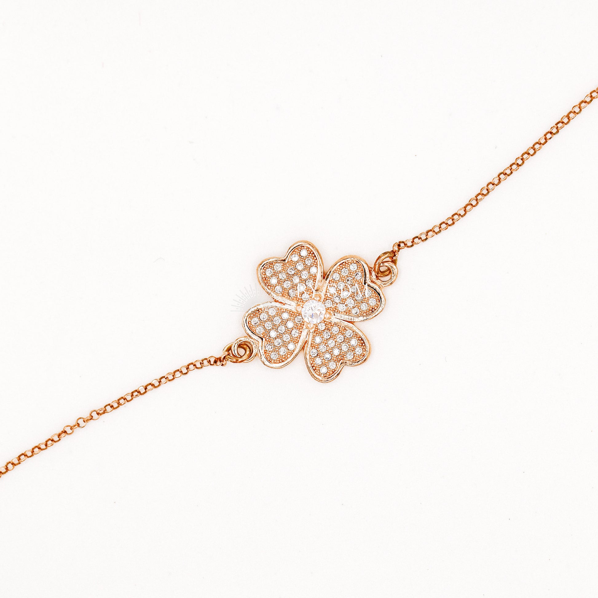 Four Leaf Clover Charm Bracelet • Dainty Zircon Handmade Bracelet for Women • available in Rose Gold and Sterling Silver • BYSDMJEWELS