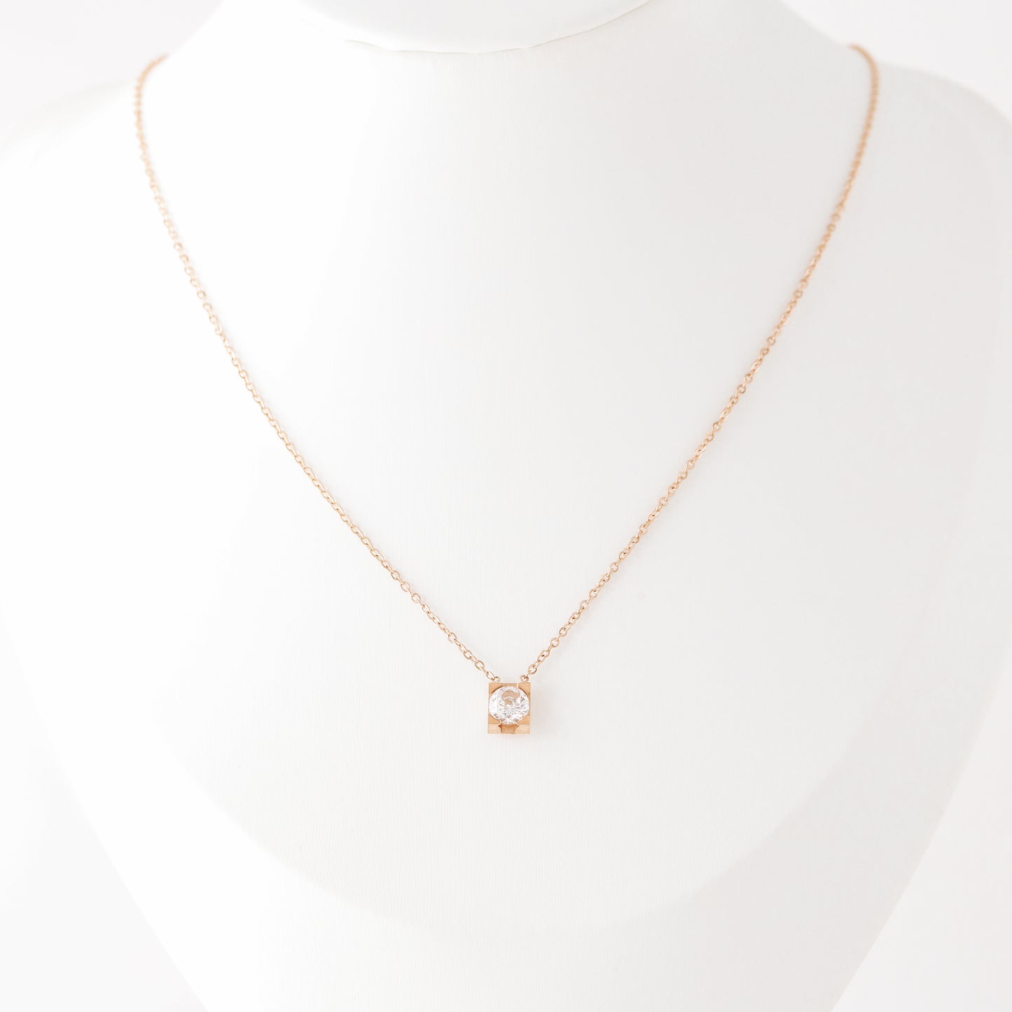 Dainty CZ Diamond Solitaire Necklace: 18K Gold Stainless Steel