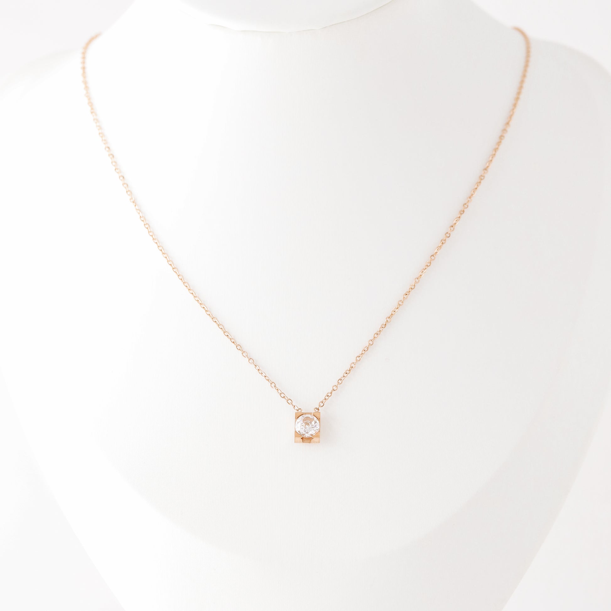 Dainty CZ Diamond Solitaire Necklace: 18K Gold Stainless Steel