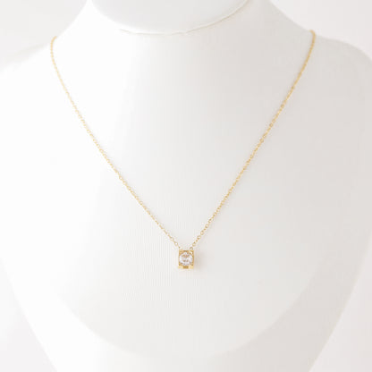 Dainty CZ Diamond Solitaire Necklace: 18K Gold Stainless Steel