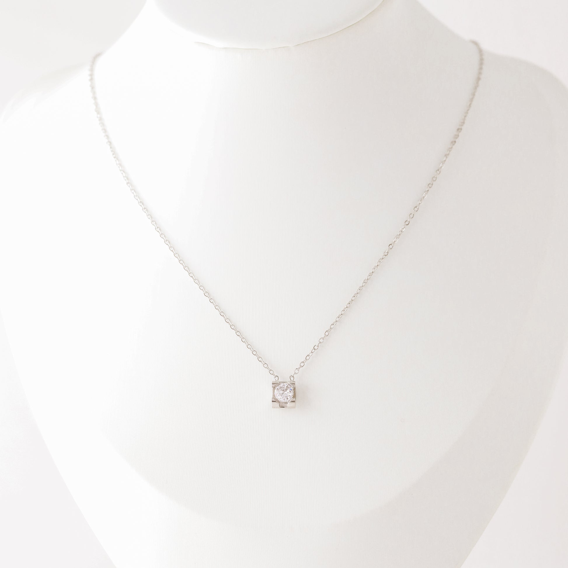 Dainty CZ Diamond Solitaire Necklace: 18K Gold Stainless Steel