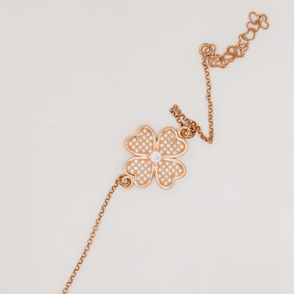 Rose Gold Diamond Pavé Clover Bracelet, Sterling Silver Flower Jewelry, BYSDMJEWELS