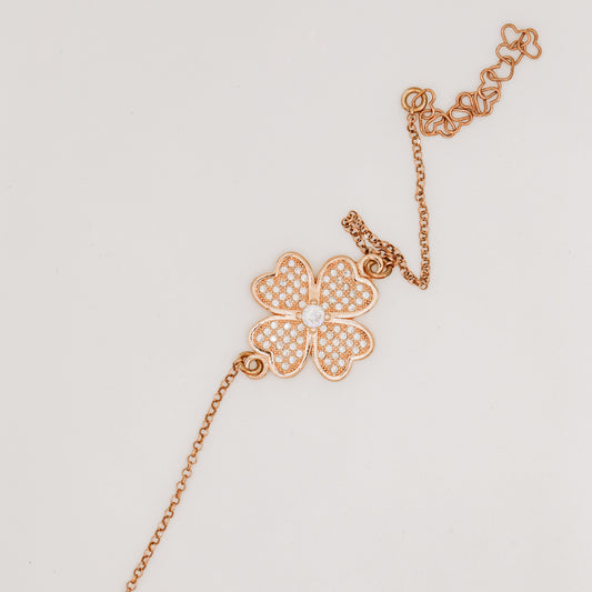 Rose Gold Diamond Pavé Clover Bracelet, Sterling Silver Flower Jewelry, BYSDMJEWELS