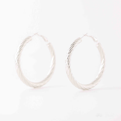 5mm x 40mm Twisted Plain Bold Thick Round Hoop Earrings Stainless Steel