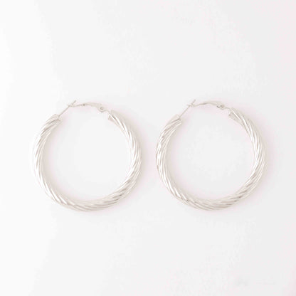 5mm x 40mm Twisted Plain Bold Thick Round Hoop Earrings Stainless Steel