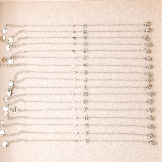 Custom Initial Bracelet: Stainless Steel Letter Charm Bracelet