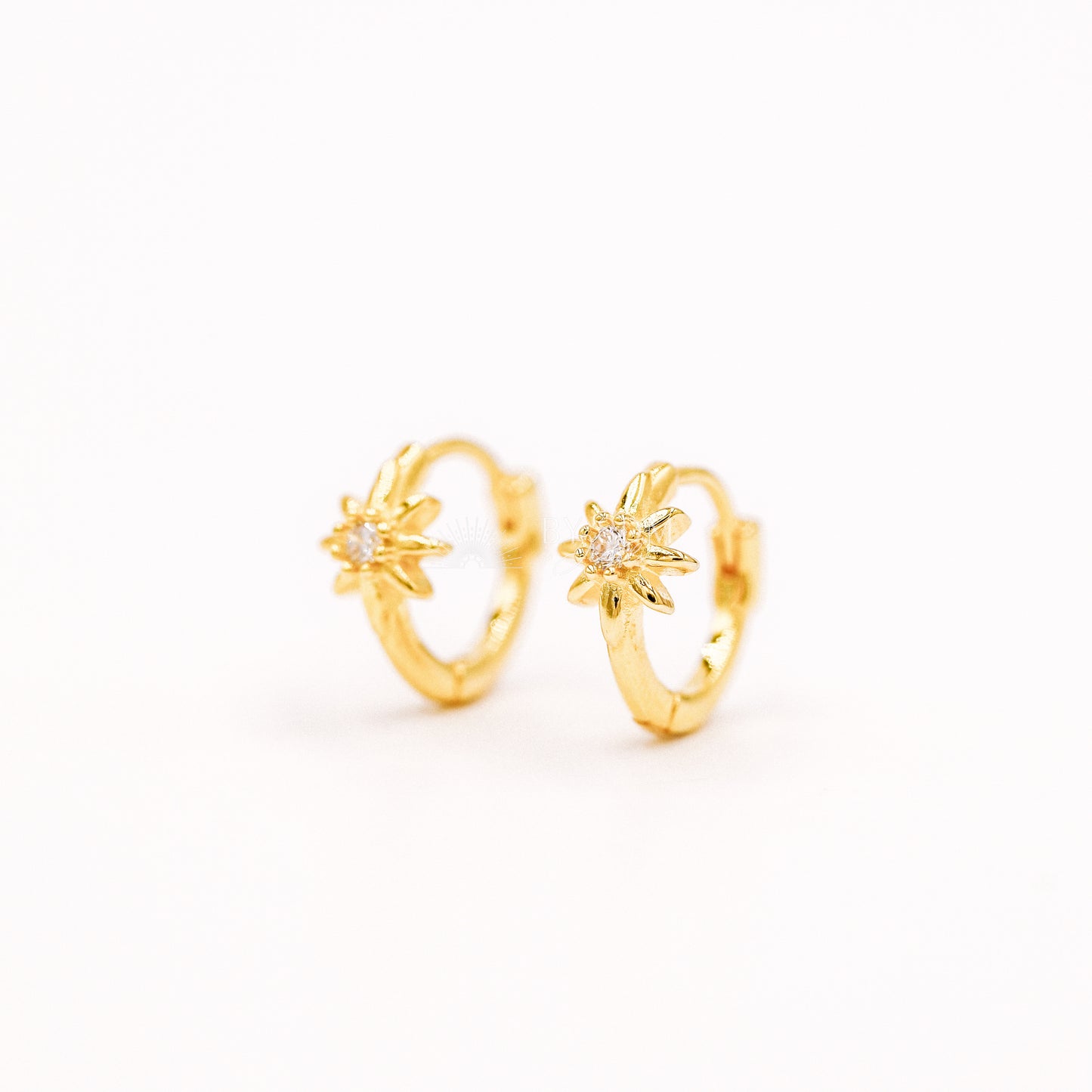 Starburst Huggie Hoop Earrings, Starburst Stacking Earrings, Tiny Hoop Earrings, North Star Huggie Hoop Earrings, Celestial Jewelry