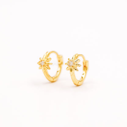 Starburst Huggie Hoop Earrings, Starburst Stacking Earrings, Tiny Hoop Earrings, North Star Huggie Hoop Earrings, Celestial Jewelry