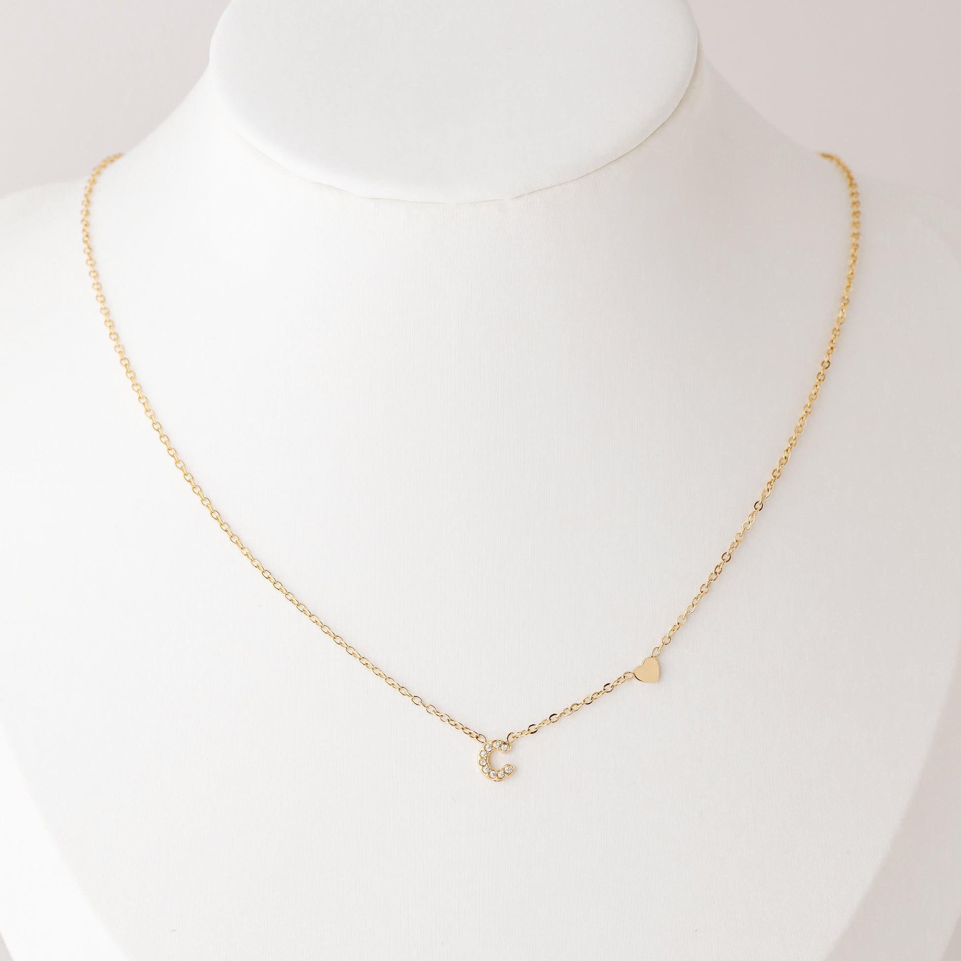 Custom Dainty Pave Initials Necklace Gold, Pave Letter Necklace, Christmas Gifts, Letter with Heart Necklace, Silver Necklace, Dainty Gift