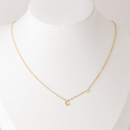 Custom Dainty Pave Initials Necklace Gold, Pave Letter Necklace, Christmas Gifts, Letter with Heart Necklace, Silver Necklace, Dainty Gift