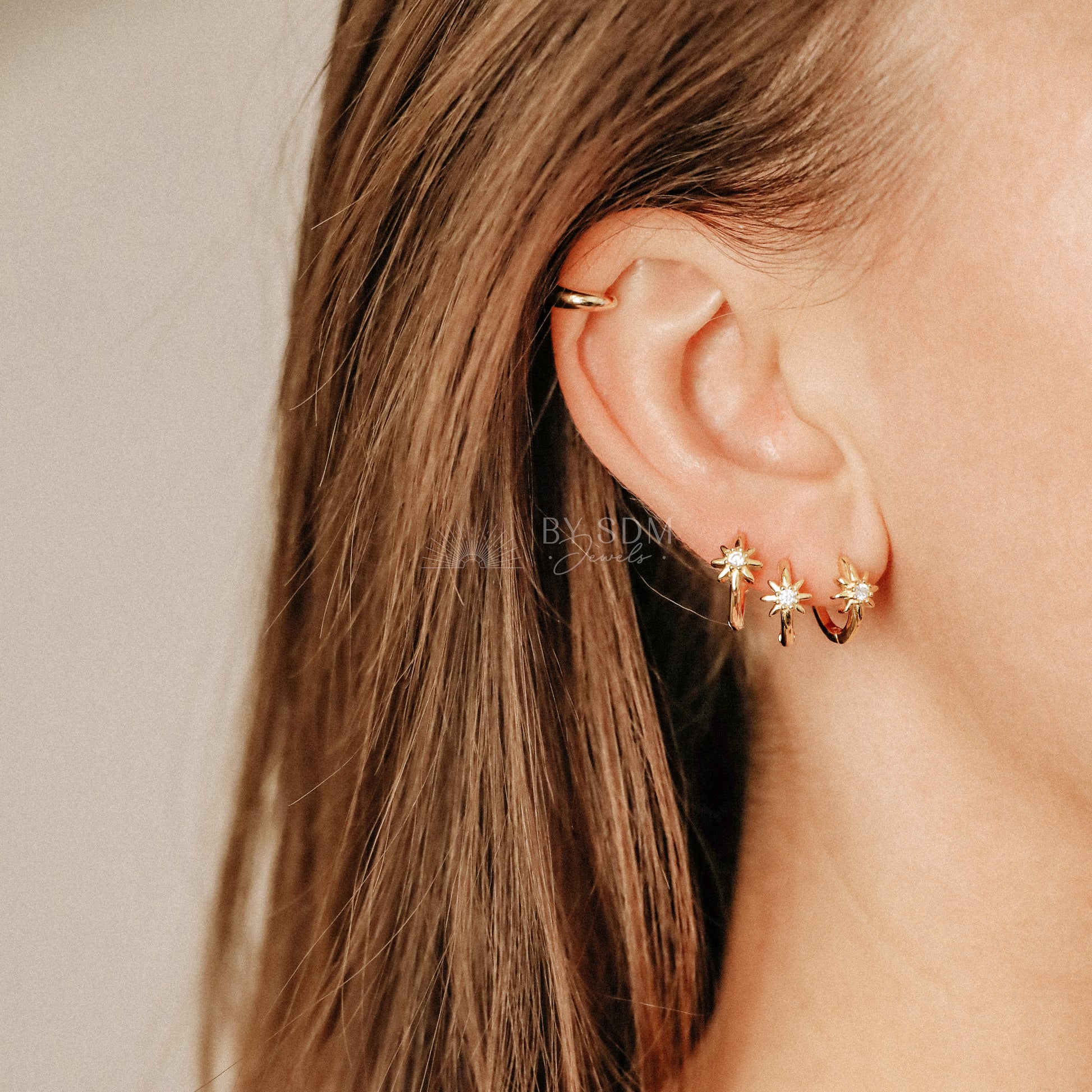 Starburst Huggie Hoop Earrings, Starburst Stacking Earrings, Tiny Hoop Earrings, North Star Huggie Hoop Earrings, Celestial Jewelry