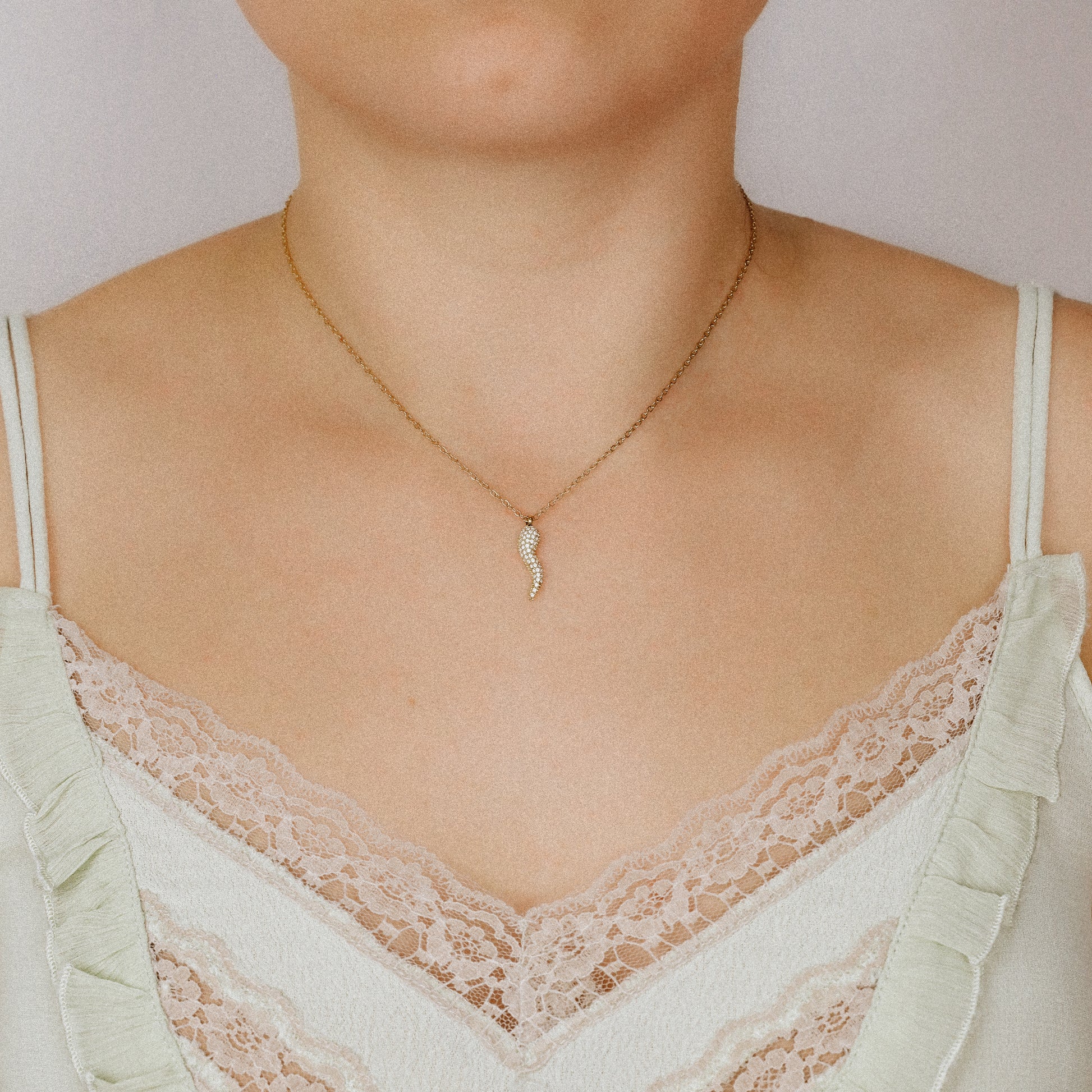 Stainless Steel Pave Italian Horn Necklace, Cornicello Necklace, Good Luck Charm, Italian Jewelry, Protection Jewelry, Chili Jewelry