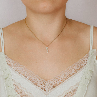 Stainless Steel Pave Italian Horn Necklace, Cornicello Necklace, Good Luck Charm, Italian Jewelry, Protection Jewelry, Chili Jewelry