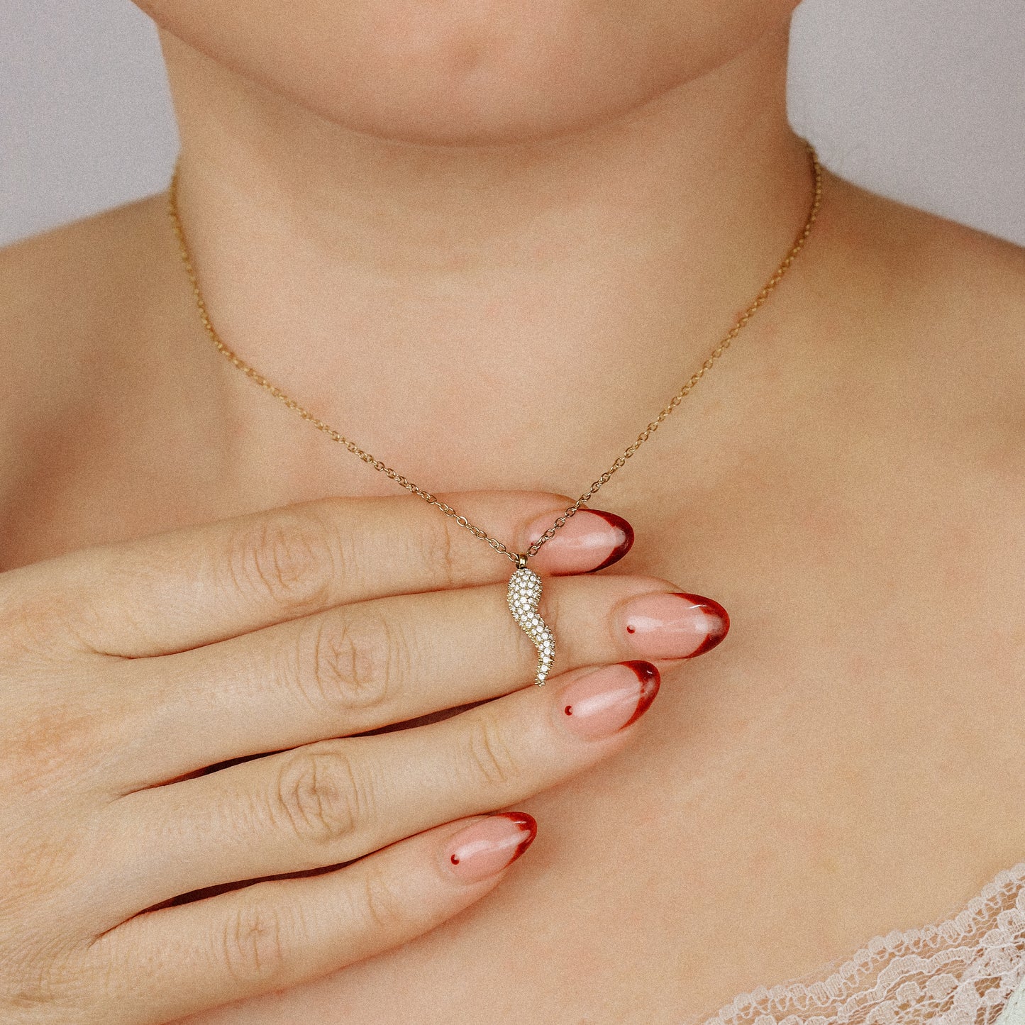 Stainless Steel Pave Italian Horn Necklace, Cornicello Necklace, Good Luck Charm, Italian Jewelry, Protection Jewelry, Chili Jewelry