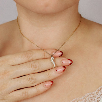 Stainless Steel Pave Italian Horn Necklace, Cornicello Necklace, Good Luck Charm, Italian Jewelry, Protection Jewelry, Chili Jewelry