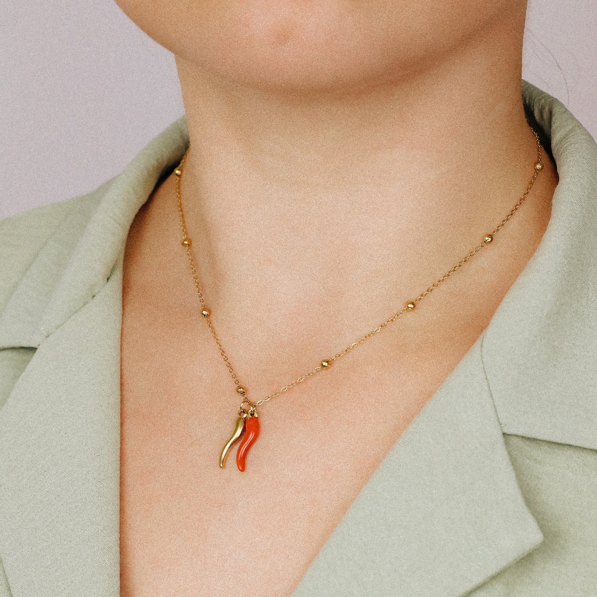 Stainless Steel Italian Horn Necklace, Cornicello Necklace, Good Luck Charm, Italian Jewelry, Protection Jewelry, Chili Jewelry