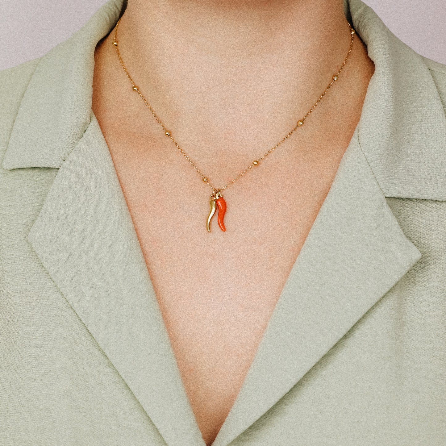 Stainless Steel Italian Horn Necklace, Cornicello Necklace, Good Luck Charm, Italian Jewelry, Protection Jewelry, Chili Jewelry