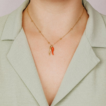 Stainless Steel Italian Horn Necklace, Cornicello Necklace, Good Luck Charm, Italian Jewelry, Protection Jewelry, Chili Jewelry