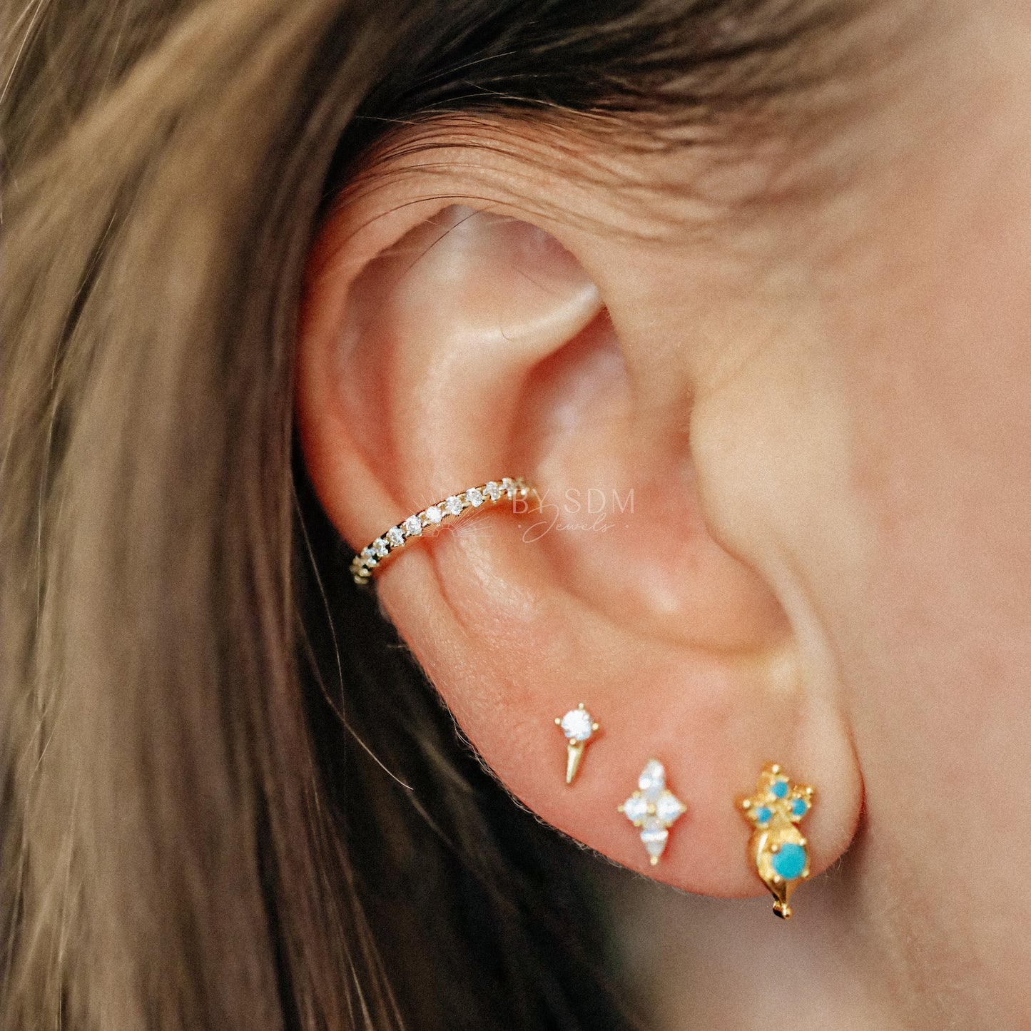 CZ Stone Ear Cuff • No Piercing is Needed • Gold, Silver, Rose Gold • BYSDMJEWELS
