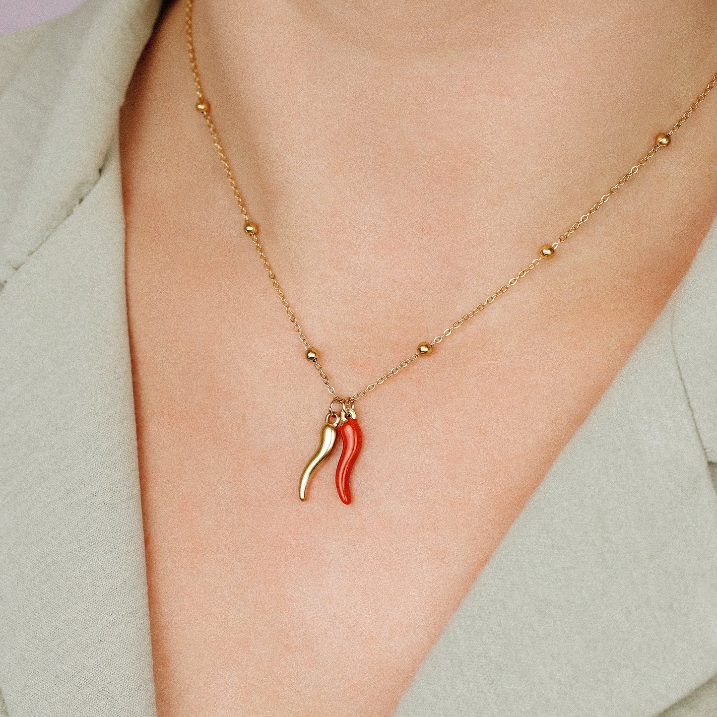 Stainless Steel Italian Horn Necklace, Cornicello Necklace, Good Luck Charm, Italian Jewelry, Protection Jewelry, Chili Jewelry