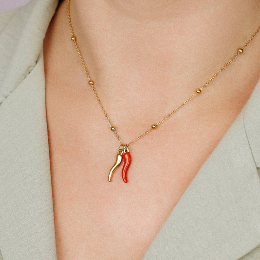 Stainless Steel Italian Horn Necklace, Cornicello Necklace, Good Luck Charm, Italian Jewelry, Protection Jewelry, Chili Jewelry