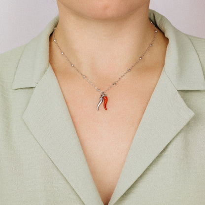 Stainless Steel Italian Horn Necklace, Cornicello Necklace, Good Luck Charm, Italian Jewelry, Protection Jewelry, Chili Jewelry