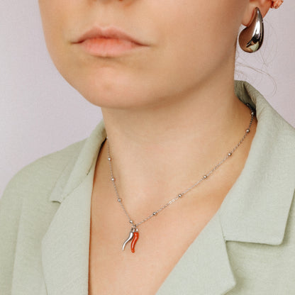 Stainless Steel Italian Horn Necklace, Cornicello Necklace, Good Luck Charm, Italian Jewelry, Protection Jewelry, Chili Jewelry