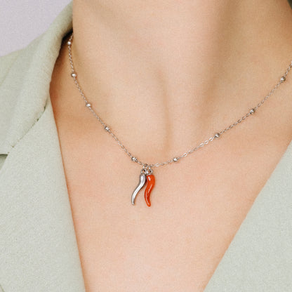 Stainless Steel Italian Horn Necklace, Cornicello Necklace, Good Luck Charm, Italian Jewelry, Protection Jewelry, Chili Jewelry