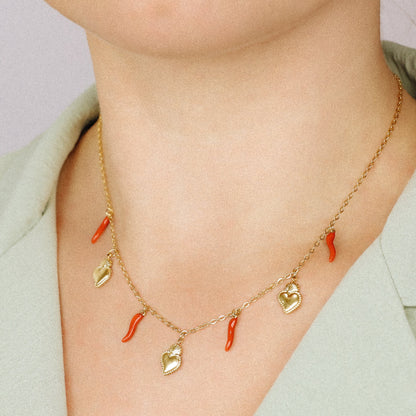 Italian Lucky Horn Necklace, Flaming Sacred Heart Necklace, Italy Corno Cornicello Necklace, Flaming Sacred Heart Necklace, BYSDMJEWELS