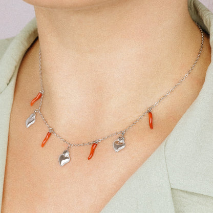 Italian Lucky Horn Necklace, Flaming Sacred Heart Necklace, Italy Corno Cornicello Necklace, Flaming Sacred Heart Necklace, BYSDMJEWELS