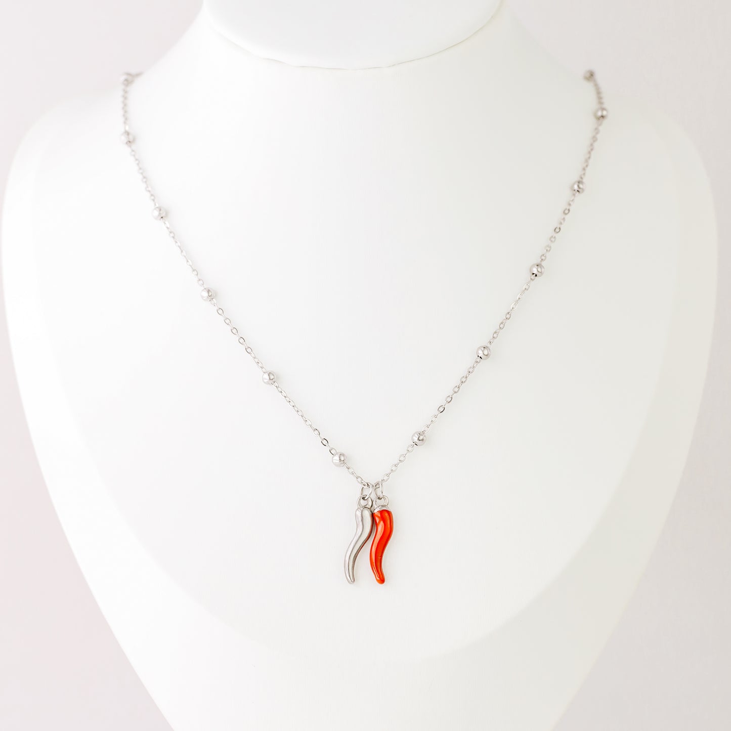 Stainless Steel Italian Horn Necklace, Cornicello Necklace, Good Luck Charm, Italian Jewelry, Protection Jewelry, Chili Jewelry