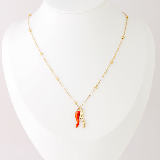 Stainless Steel Italian Horn Necklace, Cornicello Necklace, Good Luck Charm, Italian Jewelry, Protection Jewelry, Chili Jewelry