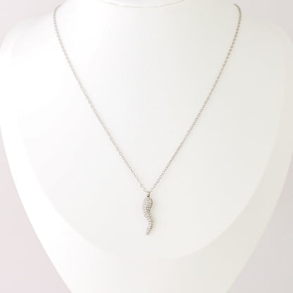 Stainless Steel Pave Italian Horn Necklace, Cornicello Necklace, Good Luck Charm, Italian Jewelry, Protection Jewelry, Chili Jewelry