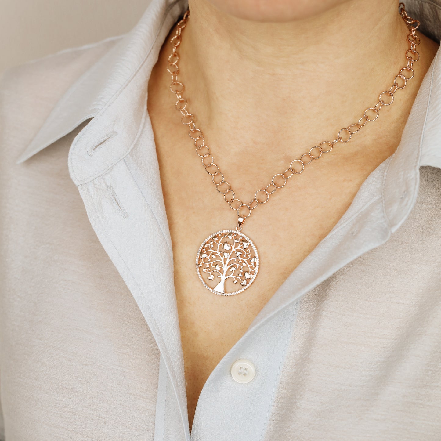 Tree of Life with Hearts Necklace, Rose Gold Tree Necklace, Dainty Pave Tree of Life Pendant, Family Tree Necklace, Mother's Day Gift