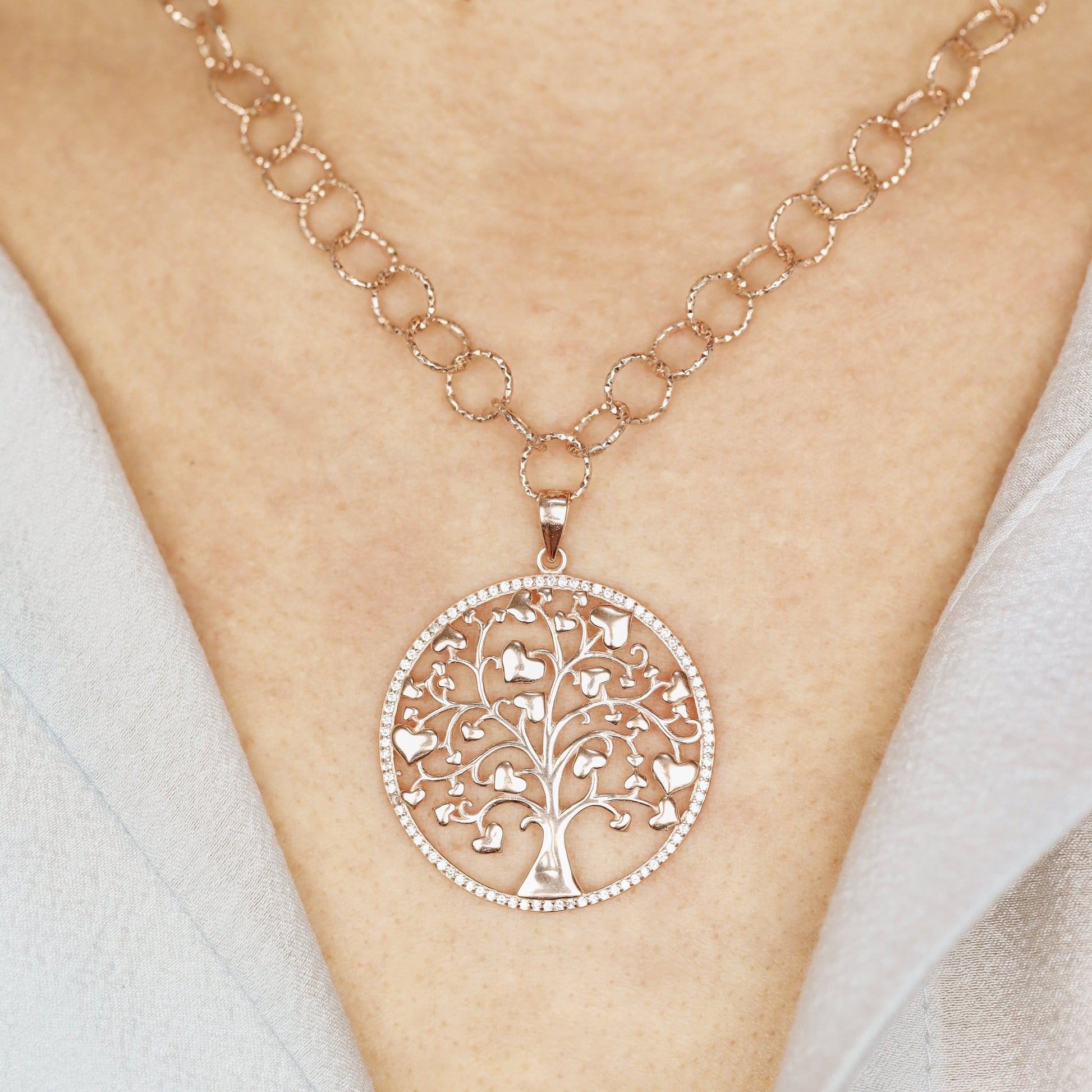 Tree of Life with Hearts Necklace, Rose Gold Tree Necklace, Dainty Pave Tree of Life Pendant, Family Tree Necklace, Mother's Day Gift