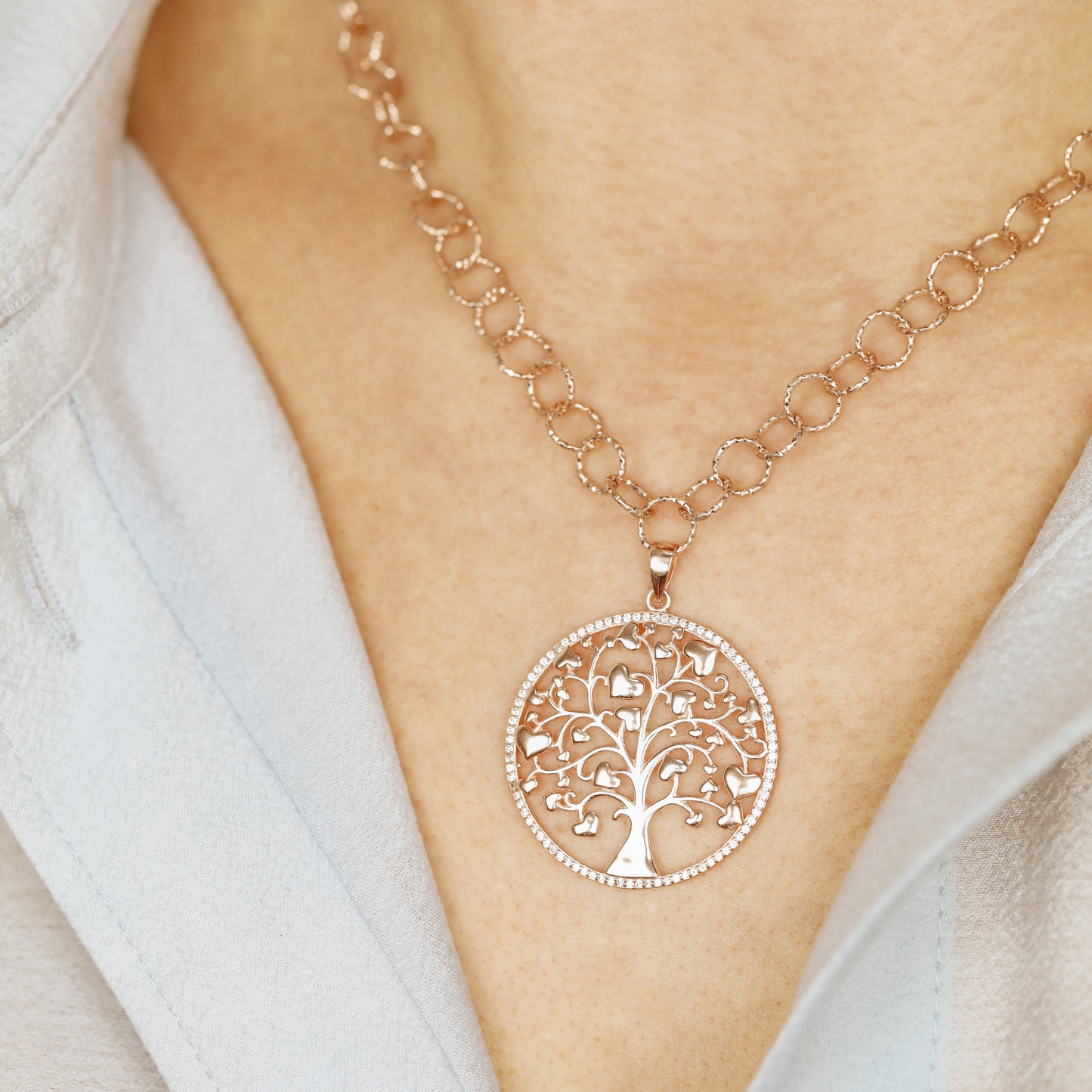 Tree of Life with Hearts Necklace, Rose Gold Tree Necklace, Dainty Pave Tree of Life Pendant, Family Tree Necklace, Mother's Day Gift