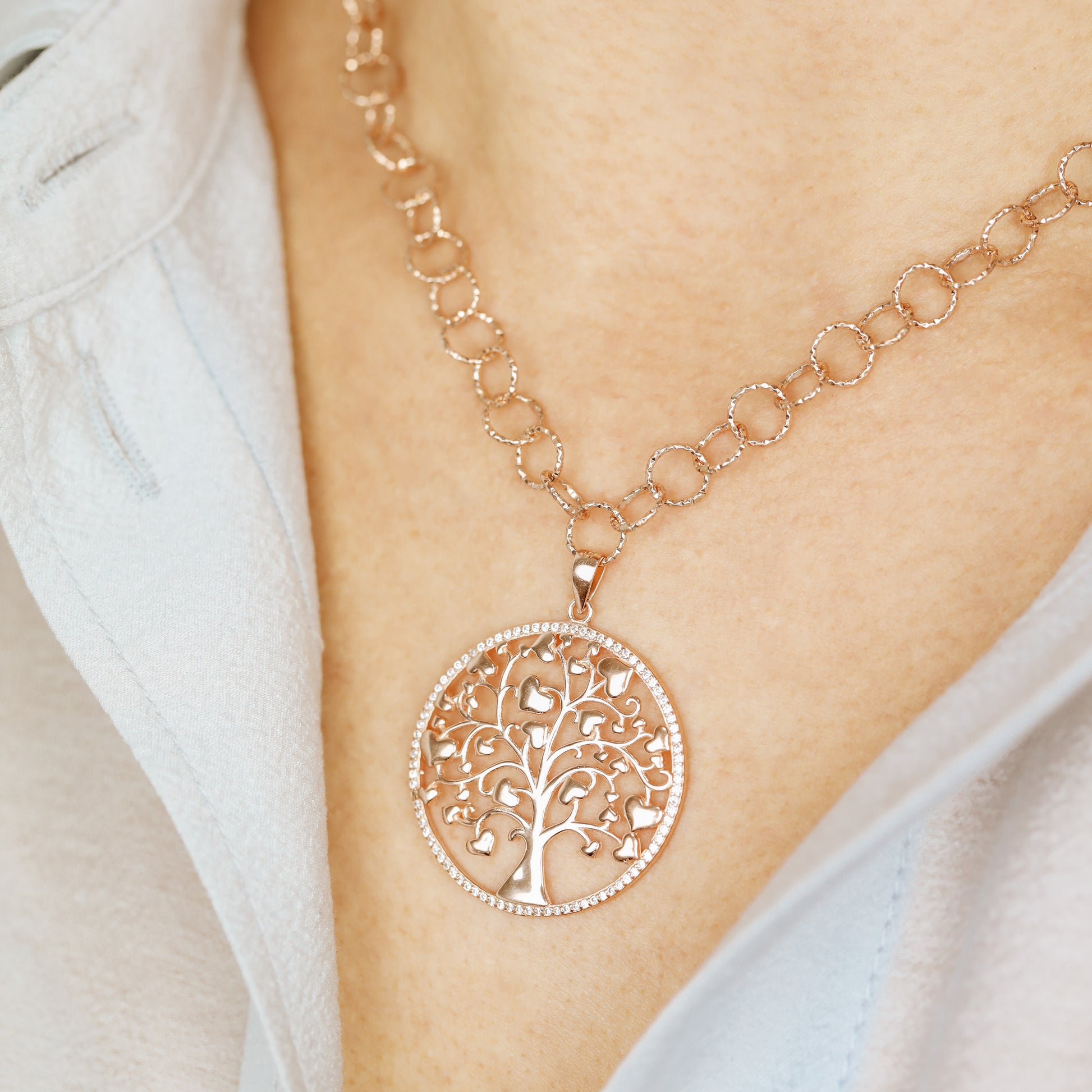 Tree of Life with Hearts Necklace, Rose Gold Tree Necklace, Dainty Pave Tree of Life Pendant, Family Tree Necklace, Mother's Day Gift