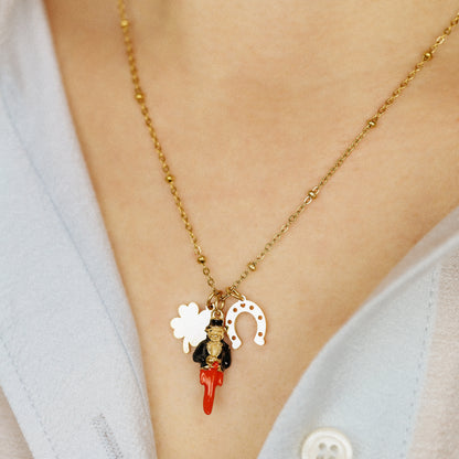 Gold Italian Horn Charm Necklace: Good Luck Amulet
