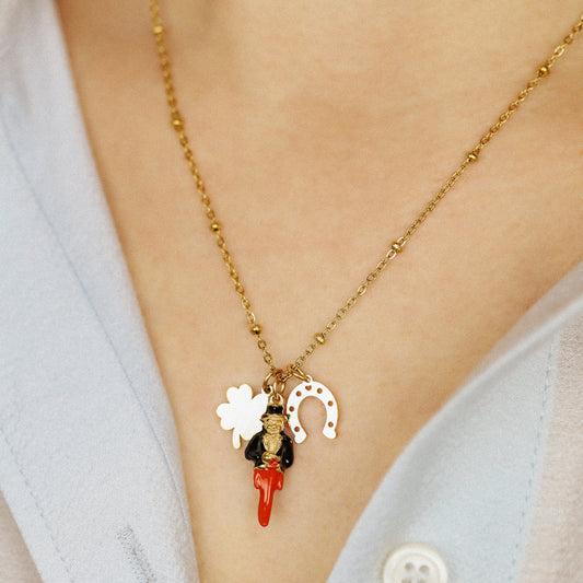 Gold Italian Horn Charm Necklace: Good Luck Amulet
