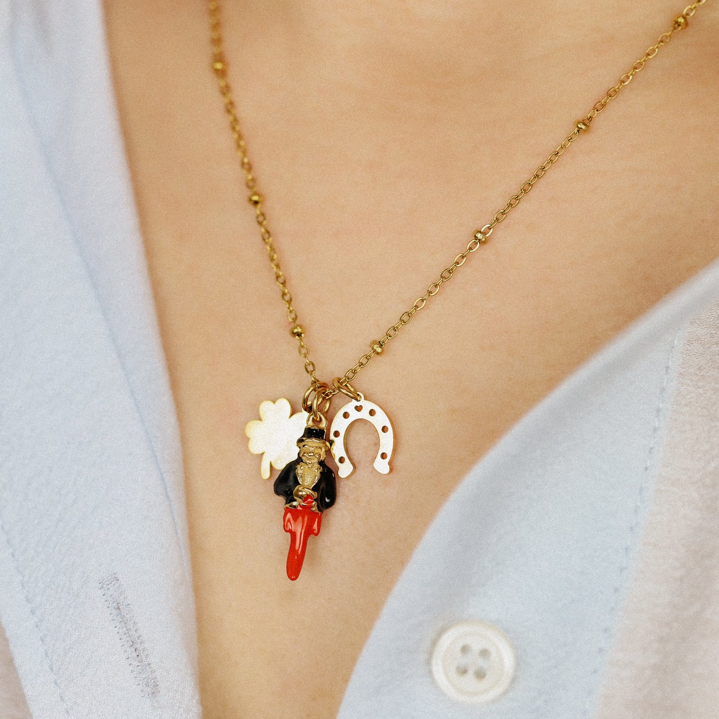 Gold Italian Horn Charm Necklace: Good Luck Amulet
