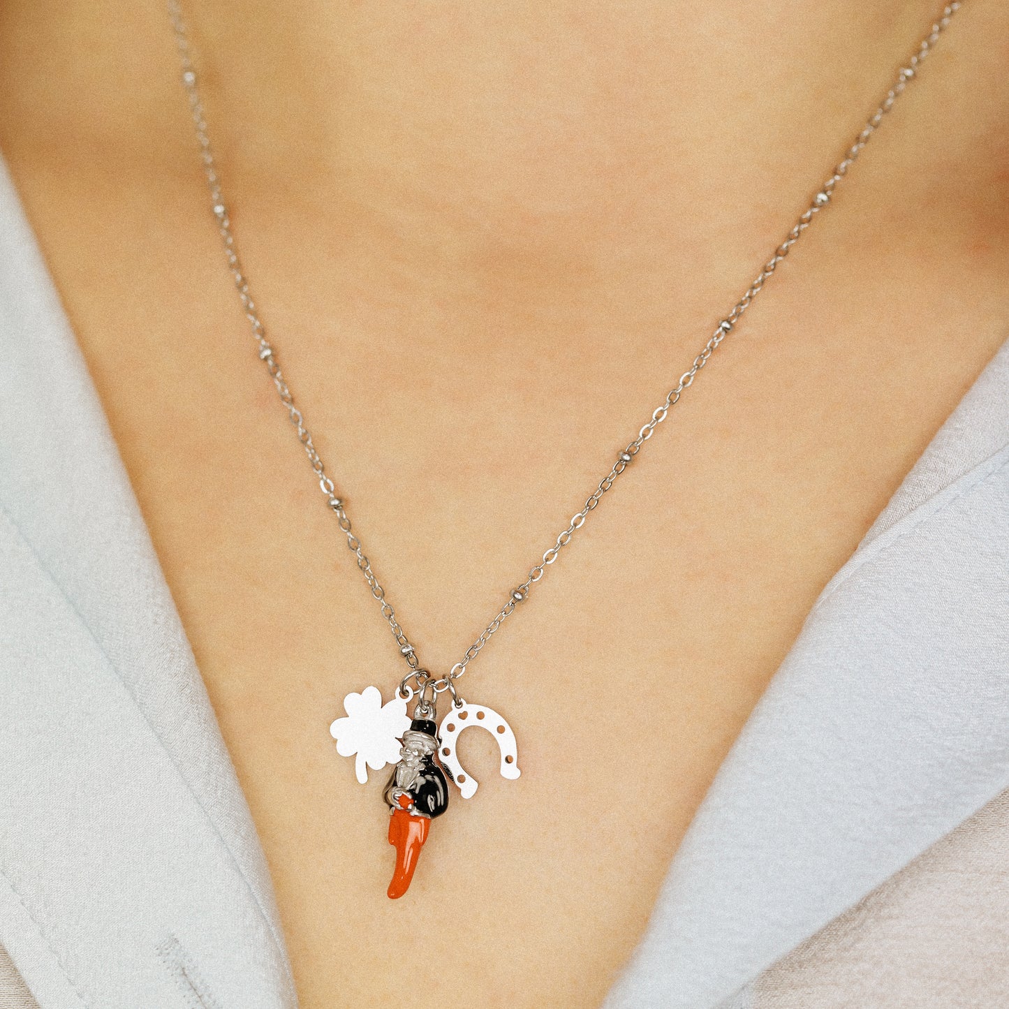 Gold Italian Horn Charm Necklace: Good Luck Amulet
