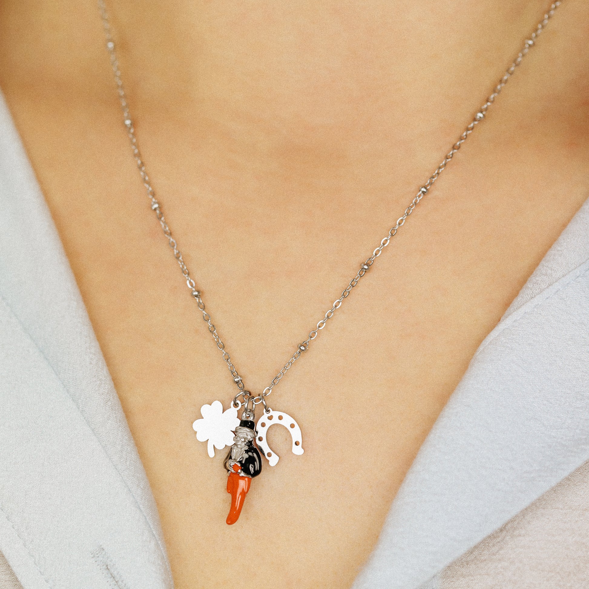 Gold Italian Horn Charm Necklace: Good Luck Amulet

