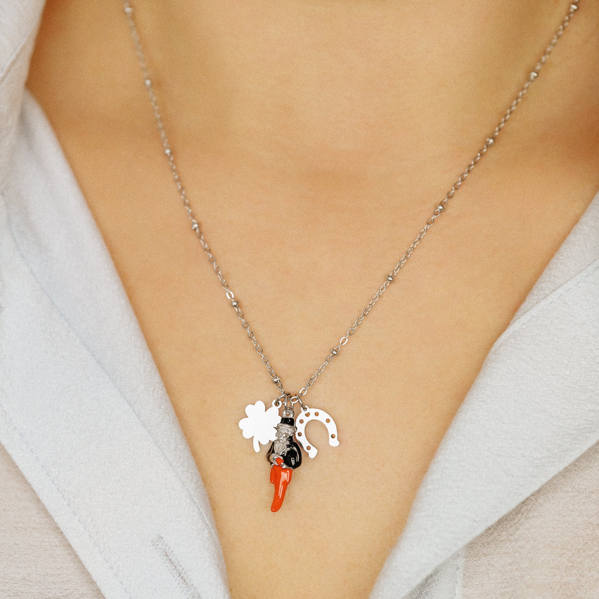 Gold Italian Horn Charm Necklace: Good Luck Amulet
