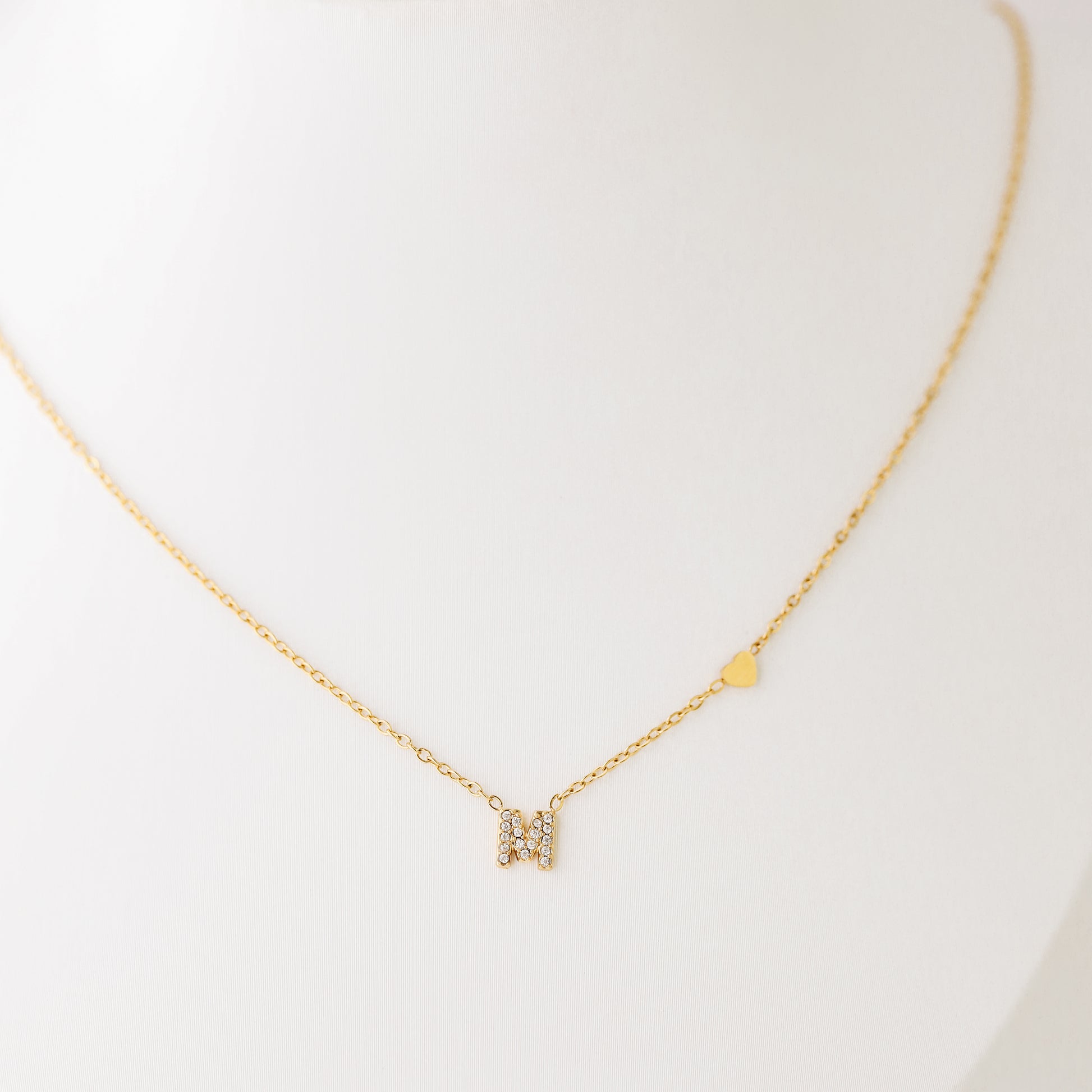 Custom Dainty Pave Initials Necklace Gold, Pave Letter Necklace, Christmas Gifts, Letter with Heart Necklace, Silver Necklace, Dainty Gift