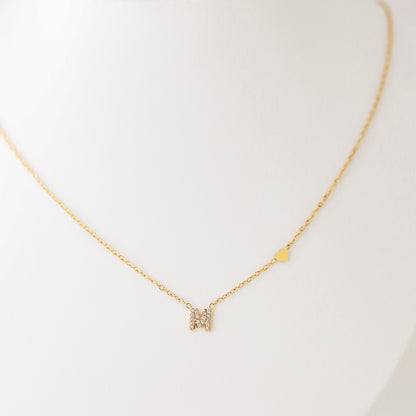 Custom Dainty Pave Initials Necklace Gold, Pave Letter Necklace, Christmas Gifts, Letter with Heart Necklace, Silver Necklace, Dainty Gift