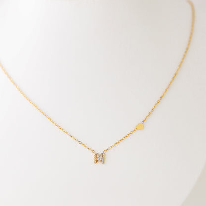 Custom Pave Initial Necklace: Stainless Steel Letter with Heart
