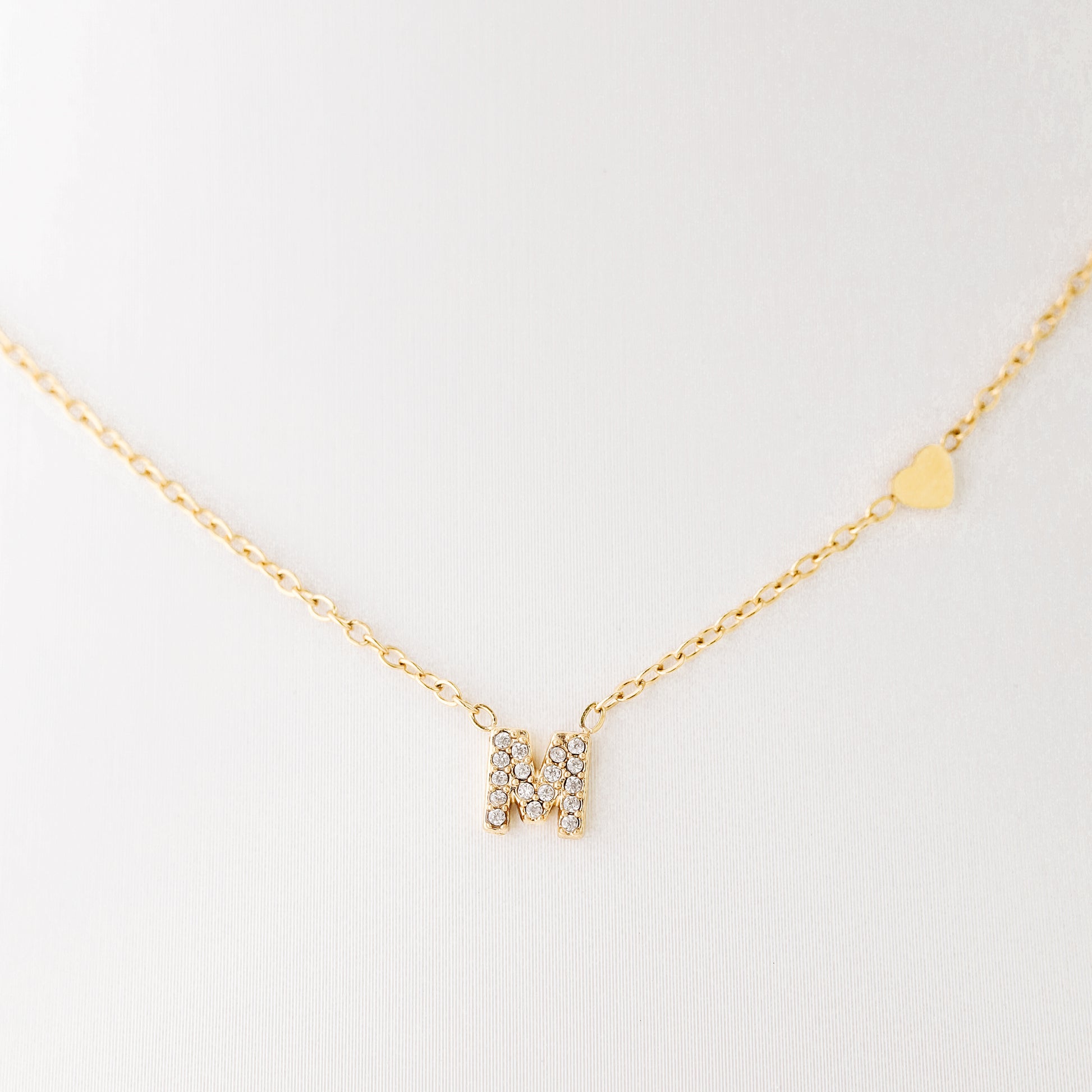 Custom Dainty Pave Initials Necklace Gold, Pave Letter Necklace, Christmas Gifts, Letter with Heart Necklace, Silver Necklace, Dainty Gift