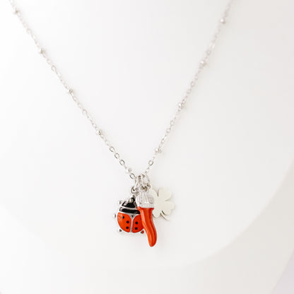 Italian Horn Necklace: Good Luck Clover, Ladybug, Cornicello Amulet
