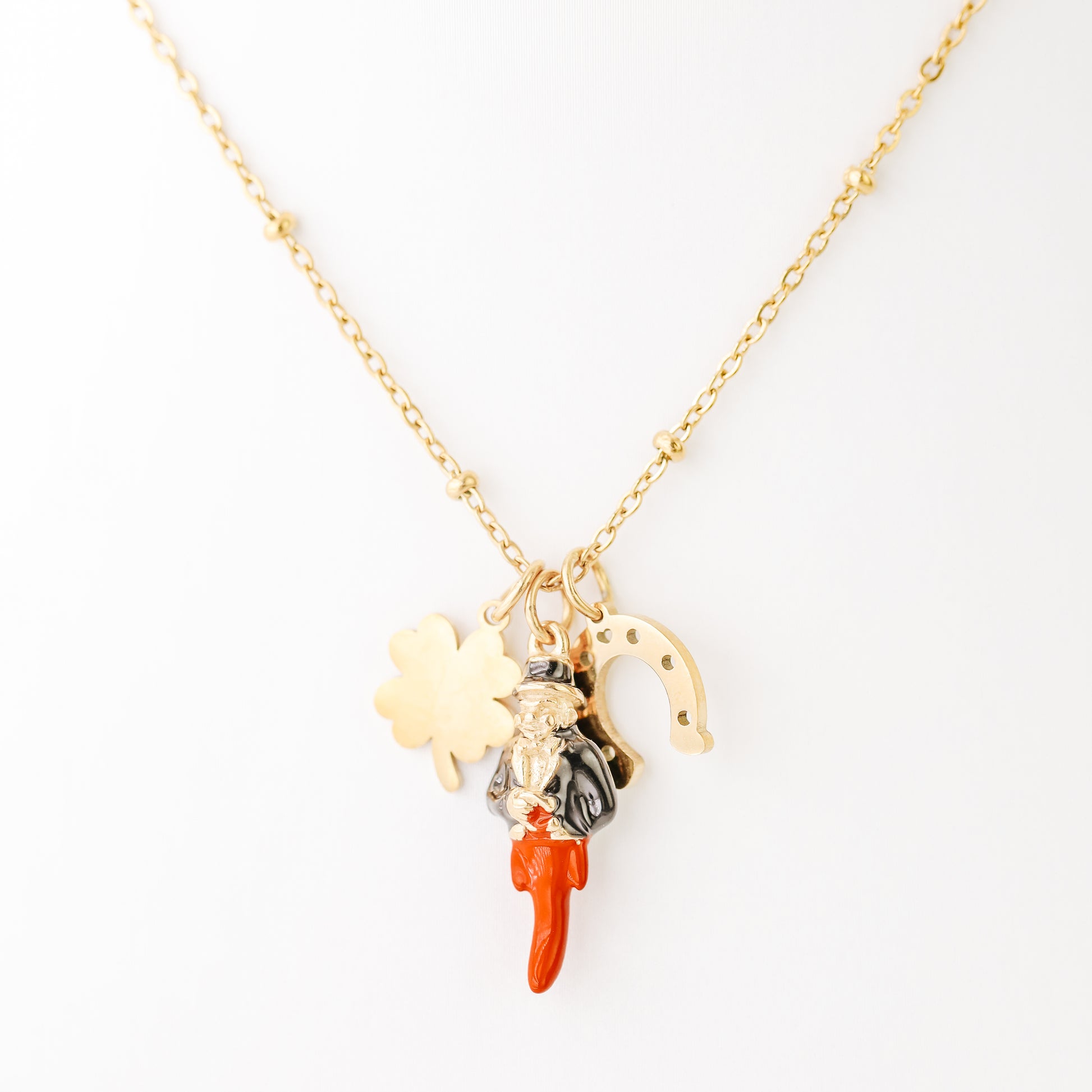 Gold Italian Horn Charm Necklace: Good Luck Amulet
